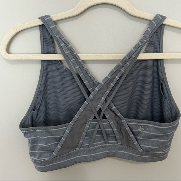 Athleta Transcendence Strappy Back Sports Bra in Gray & White Stripe Size Medium - Picture 2 of 6